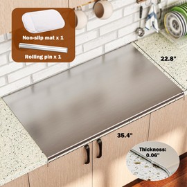 ISXACFF Large Cutting Board 35.4" L X 22.8" W Stainless Steel Cutting Board with Lip Metal Baking Board Non Stick Thick Board with Rolling Pin for Meat Fruits Vegetables Bread and Baking