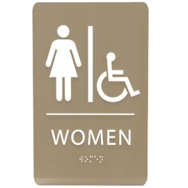 ADA CENTRAL SIGNS - 6"X9" Womens Accessible Restroom Sign - ADA Compliant Tactile Graphics Grade 2 Braille Text Wall Signs - Bathroom Door Placard Double Sided Tape Wheelchair Handicap Rest Room Sign