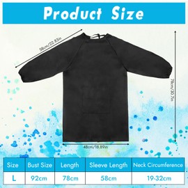 Children's Painting Apron Black Waterproof Painting Coat Children 8-10 Years Painting Coat School with Sleeves and Big Pockets - for School, Household and as a Gift Idea for Back to School, black