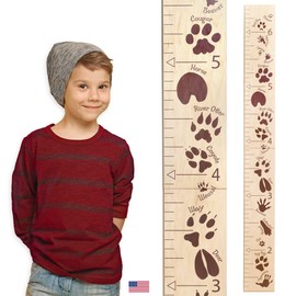 HEADWATERS STUDIO Kids Wooden Wall Growth Chart, Boys & Girls - Height Chart & Height Measurement Ruler for Wall - Kids Nursery Wall Decor & Room Hanging Wall Decor - Animal Tracks -Brown on Natural