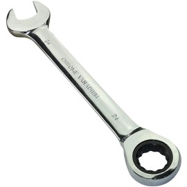 AERZETIX - C45509 - Manual Combination Open-End Wrench/Classic 24mm - Ratchet Wrench 24mm 12-Sided Ring/Eye - Metric - CR-V Steel for Tightening/Assembling - Polished Straight Handle - DIN 3113