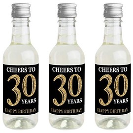 Big Dot of Happiness Adult 30th Birthday - Gold - Mini Wine and Champagne Bottle Label Stickers - Birthday Party Favor Gift for Women and Men - Set of 16