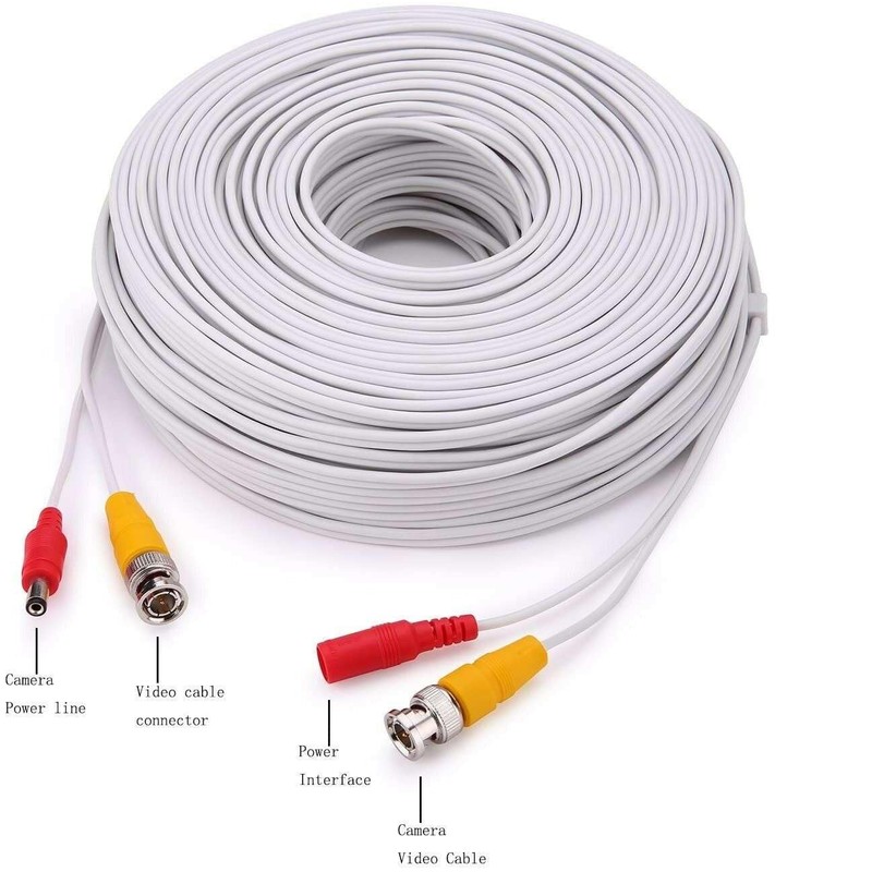 25M White Premade BNC Video Power Cable/Wire for Security Camera,