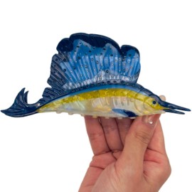 Aurasnap Swordfish Hair Claw Clip - Navy Blue Acetate Claw Clips, Non-Slip Hair Clip for Thin/Thick/Curly Hair, 3D Textured Ocean Hair Accessories for Women