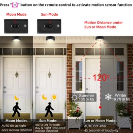 HONGUT Battery Operated Ceiling Light, LED Motion Sensor Light with Remote, Cordless Shower Light, 10 Color Changing Hallway Light Overhead Lights for Wall Stair Shed,Black