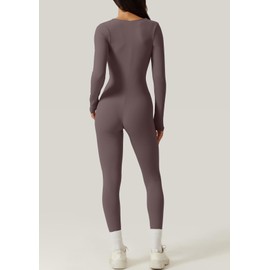 QINSEN Women's Stretchy Romper Square Neck Bodycon Curvy Long Leggings Bodysuit Dark Grey S