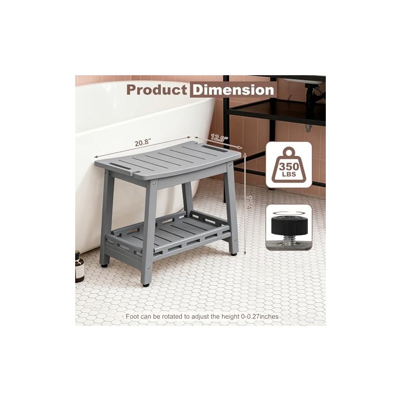 Large HDPE Shower Bench Seat for Shaving Legs, Waterproof Shower