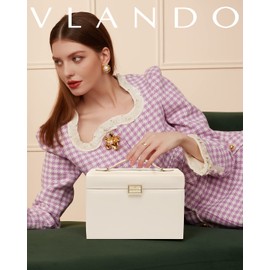 Vlando Jewelry Box Organizer for Girls Women, Large Baroque Jewelry Storage Box with Mirror, Drawers for Bracelets, Earrings, Rings, Necklaces, Mothers Day Gifts for Loved One, Apricot White