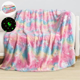 Unicorn Blanket Cuddly Blanket – 150 x 200 cm Blanket Unicorn Glows in the Dark, Warm and Fluffy Children's Blankets for 1-10 Years Girls and Boys – Soft Blanket for Gift