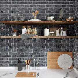 CRE8TIVE 4 Sheets Peel and Stick Backsplash for Kitchen Grey Marble Subway Tile Backsplash 12"x12" Self Adhesive Stick on Tile Stickers Waterproof Bathroom Wall Tiles for Bedroom Living Room Fireplace