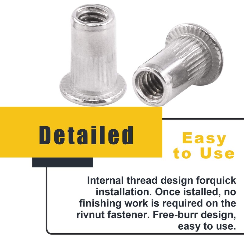 Rustark 50 Pcs 1/4-20'' UNC 304 Stainless Steel Rivet Nuts