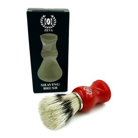 Men Shaving Brush 100% Pure Bristle Premium Quality Resin Handle with Drip Stand Sterilized Pure Bristles Hypoallergenic Bump Free Shaving Lather Wet Shave (Firm Bristle-Red Handle)