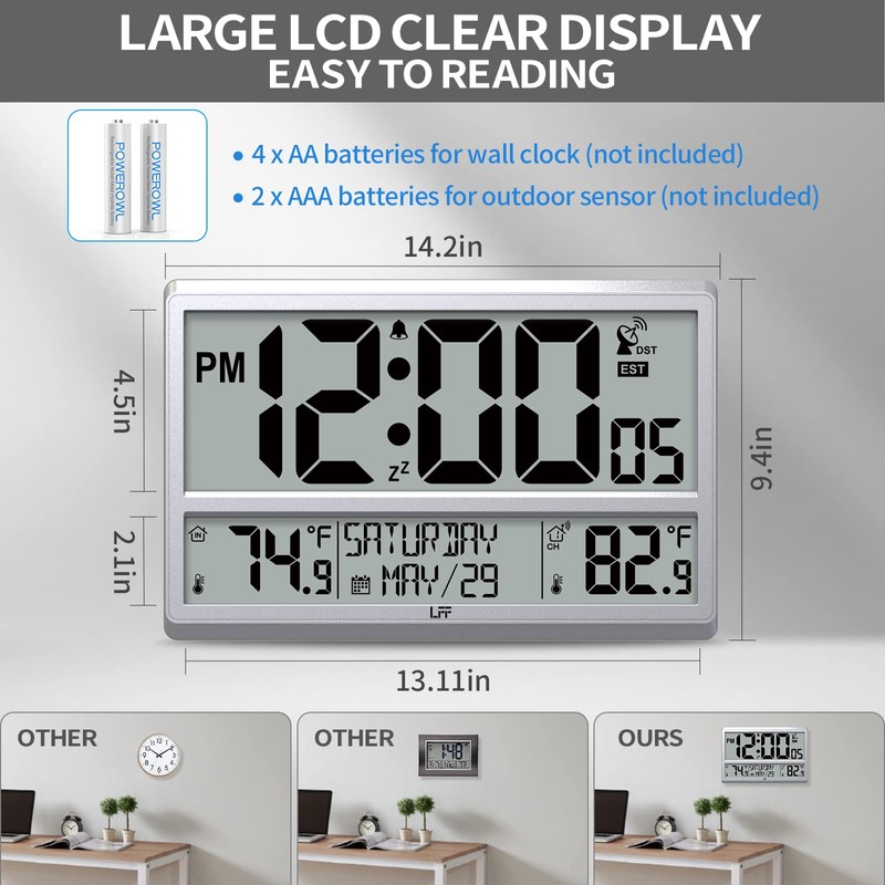 LFF Atomic Clock 4.5" Numbers, Atomic Wall Clock with Indoor