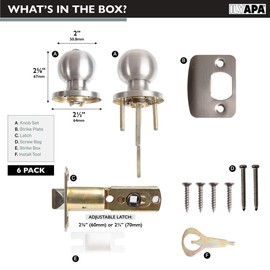 Ilyapa Privacy Door Knobs for Bed and Bath - Ball Style, Satin Nickel Interior Keyless Turn Thumb Locking Round Door Handle, Satin Nickel, 6 Pack