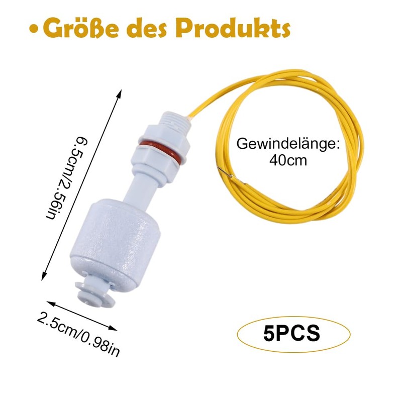 Flüssigkeit Schwimmerschalter,5 Stück Wassertank Pool Flüssigkeitsstandsensor Controller,Wasserstand Sensor für Hydroponics