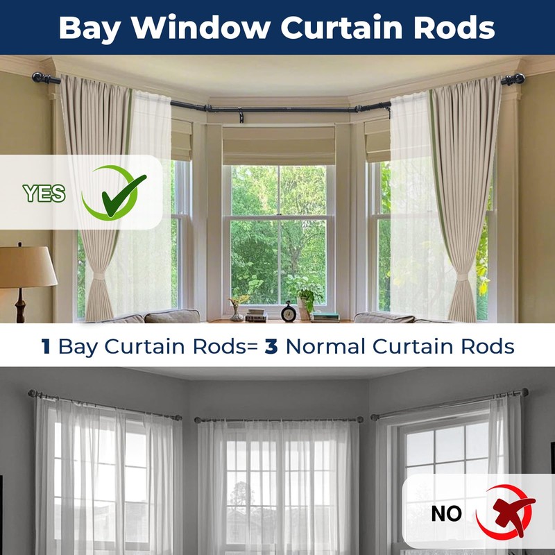 Bay Window Curtain Rods 1 Inch Rustproof Metal Corner Curtain