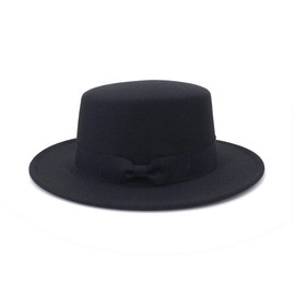 Black Flat Top Fedora Hat Classic Wide Brim Panama Hat with Bow Belt Felt Vintage Jazz Hats for Man Women Party Performance Props and Daily Use