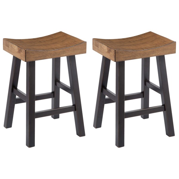Signature Design by Ashley Glosco Farmhouse 25.5" Counter Height Saddle Barstool, 2 Count, Two-Tone Brown