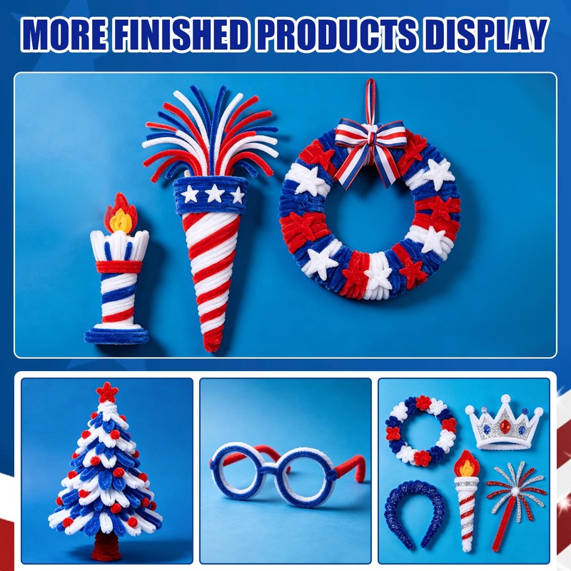 600 PCS Pipe Cleaners, Red Blue White Pipe Cleaners Bulk