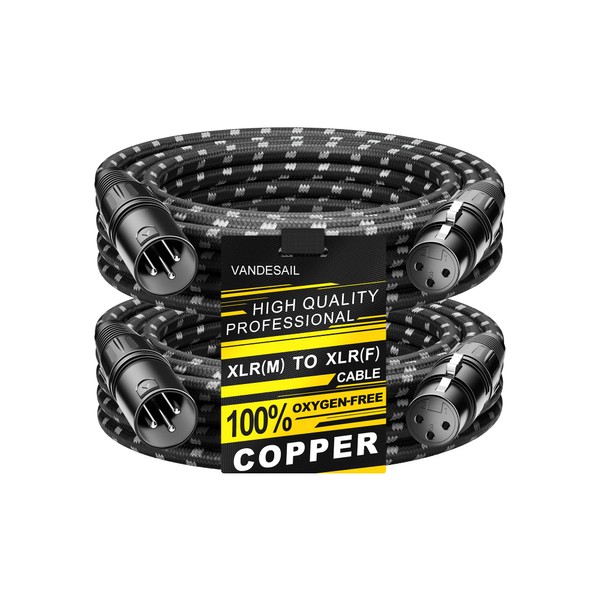 VANDESAIL Long XLR Cables 25ft 2 Pack, Nylon Braided XLR