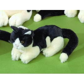 Förster Stofftiere 3470 Black-Old White Cat Lying Down 20 cm