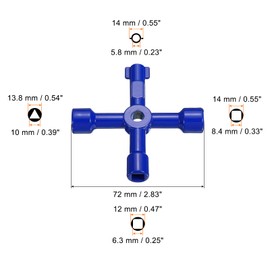 PATIKIL Multi-function Universal Cross Key Zinc Alloy 4 Way Gas Water Meter Key Wrench for Electrical Cabinet Plumbing Valve Blue