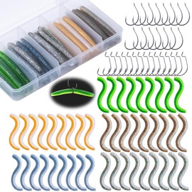 Goture Worm Fishing Lures Kit,Soft Plastic Worms with Offset Fishing Hooks, Wacky Worms Soft Baits Freshwater Saltwater, Fishing Worms for Bass Trout Fishing