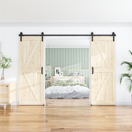 WINSOON 13FT Antique Double Sliding Barn Door Hardware Roller Track Kit Black, 4-18FT for Choose