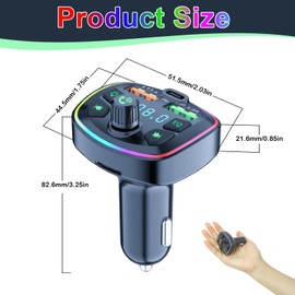 Bluetooth 5.3 Fm Transmitter for Car Bluetooth Car Adapter Transmitter with 2 Usb Port Car Charger Fast Charger Hands Free Calling Bass Lossless Fm Radio Music Hi-Fi Sound with Ambient Light