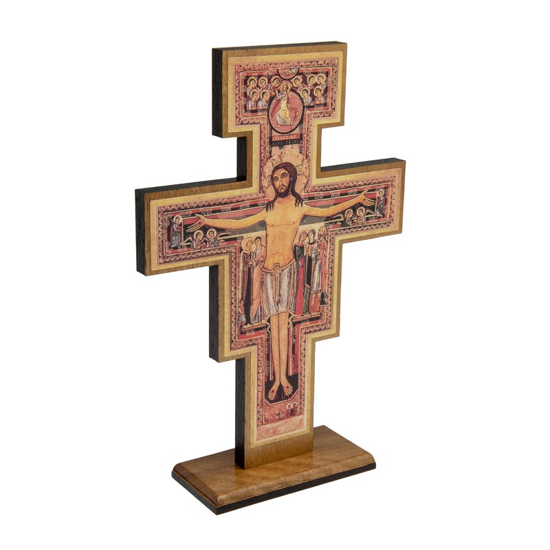 Intercession San Damiano Standing Wood Cross Crucifix