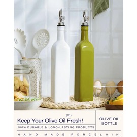 getstar 18 oz Olive Oil Dispenser Bottle for Kitchen, Ceramic Oil Bottle with Automatic Stainless Steel Pourer (White)