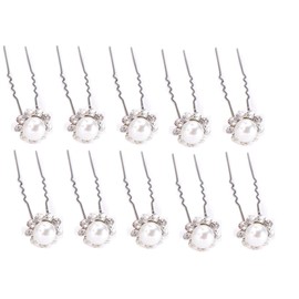 Shop Ginger Wedding 10 PCs Pearl Flower Shape Hair Pins Crystal Rhinestones Bridal Veil Accessory (White)
