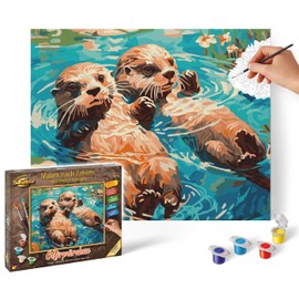 Schipper 609240917 Painting by Numbers - Otter Couple - Painting Pictures for Adults Including Brush and Acrylic Paints 24 x 30 cm