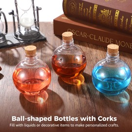 Homaisson 30 Pcs Plastic Bottles with Corks, 6.8oz/200ml Ball-Shaped Craft Vessels - Clear Spherical Containers with Funnels, Mini Potion Jars for Liquid Storage & DIY Keepsakes