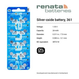 Renata 361 SR721W Batteries - 1.55V Silver Oxide 361 Watch Battery (10 Count)
