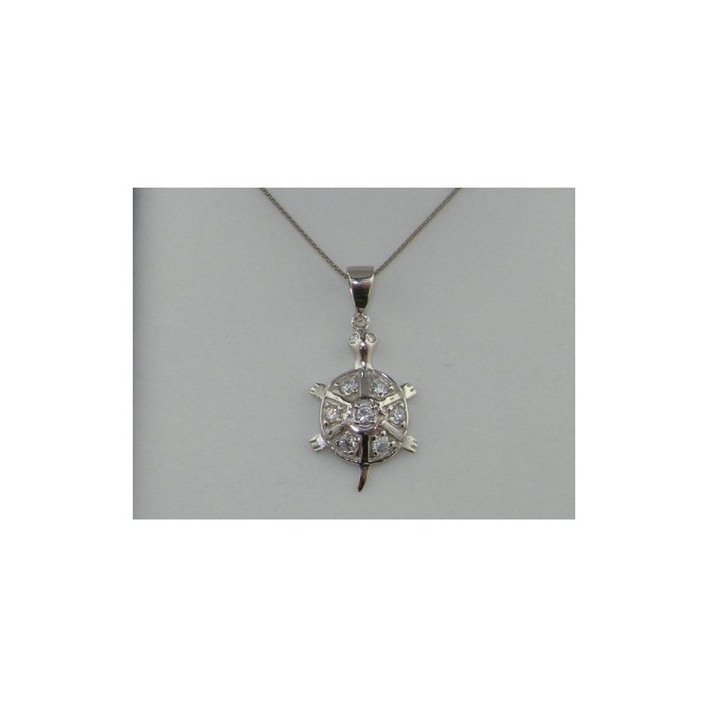 Solid 925 Sterling Turtle Tortoise Stone Set Pendant & 16"
