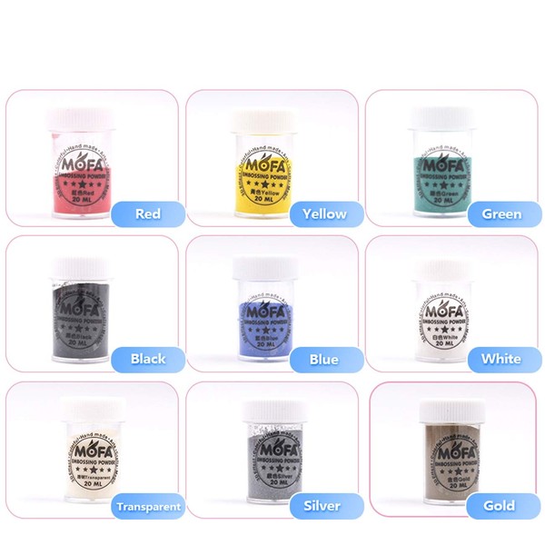 mofa Embossing Powder 9 Piece of Set，9 Tin Colorful Super