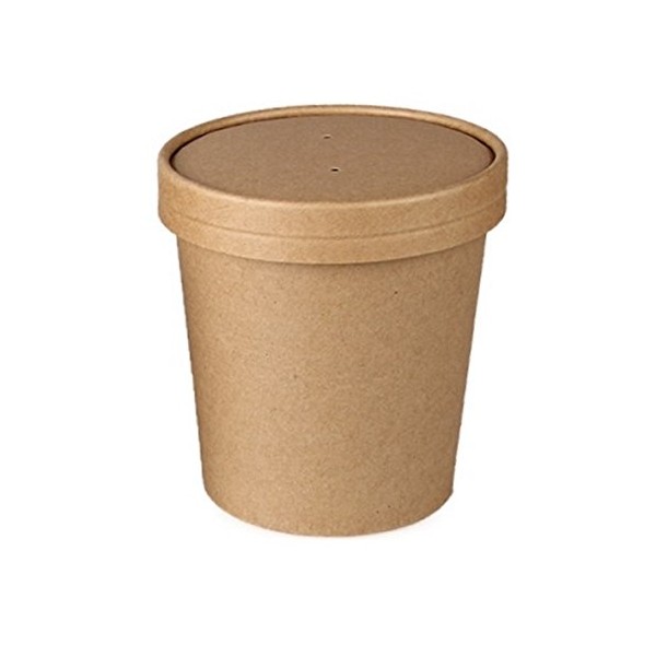 SAFEPRO 16 Oz. Kraft Paper Soup Cup with Vented Paper Lid, Catering Take Out Hot and Cold Deli Food Containers with Matching Covers (100)