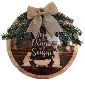 Nativity Scene Christmas Wreath for Front Door Outdoor Indoor Wall Window Door Hanger