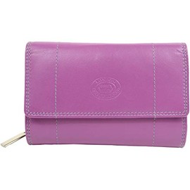 Ladies Soft Real Nappa Leather Zip-around Purse with Front Flap and Double Credit Card Swing Section (Lilac/Dark Brown/Dark Red/Mid Brown) (Sunset)