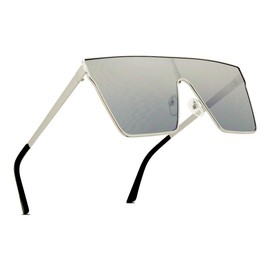 ShadyVEU Oversized Flat Top Gradient Mirrored Lens Metal Frame Fashion Trend Women’s Sunglasses (Silver Frame/Silver Mirrored Lens)