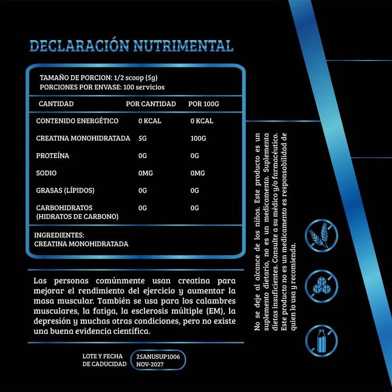 Creatina Monohidratada 500gm Anubis En Polvo Varios Sabores
