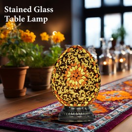 Marrakech Turkish Moroccan Table Lamp with Handmade Mosaic Glass, Stained Glass Lamp with Tiffany Style, Vintage Lamp with Bronze Base Including LED Bulb for Living Room Bedroom Decor (Yellow)