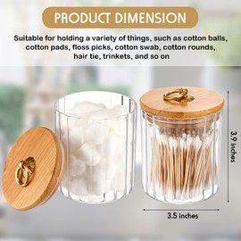 Irenare 2 Pack Glass Jars with Bamboo Lids Bathroom Canisters Apothecary Jars Set Cotton Ball Holder Bathroom Containers Cotton Dispenser Bathroom Storage Organization for Bathroom Farmhouse Favors