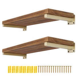 AddGrace 4 Pack Shelf Brackets Wall Mounted Gold Shelf Brackets Heavy Duty Metal Rustic Floating Shelf Bracket with Screws for DIY Open Shelving（Gold） 10"