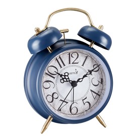 FLOITTUY Loud Alarm for Deep Sleepers 4'' Retro Twin Bell Alarm Clock with Backlight for Bedroom and Home Decoration (Retro Blue)