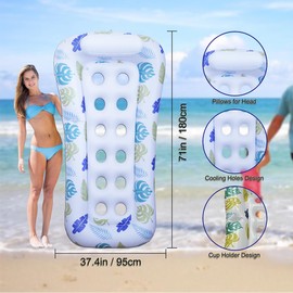 Pool Floats Adult with Color Light and Cup Holder, 71 * 38in Large Inflatable Adult Floats for Pool, Glow in The Dark Pool Floats Raft Chairs, Beach Floaties Mat Pool Lounge Float