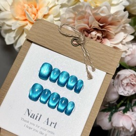 MAOLEETO 3D Square Press on Nails, short square Fake Nails Gradient Blue False Nails Small Blue Press on Nails for Women Girls Nail Art Decoration - Smaill