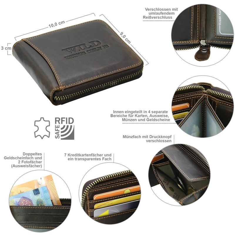 WILD THINGS ONLY !!! Men's Genuine Leather Wallet with All-Round