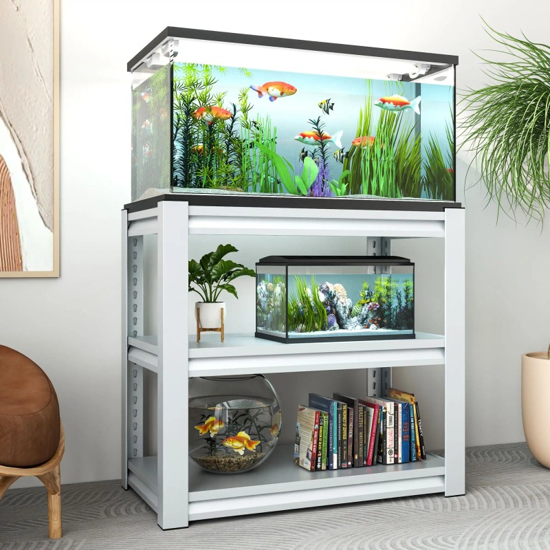 Aquarium Stand 3 Tier Metal Rectangular 20-30 Gallon Adjustable Fish